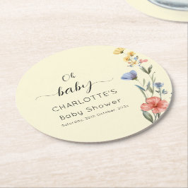 水の色ワイルドフラワーベビーシャワー ラウンドペーパーコースター