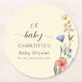 水の色ワイルドフラワーベビーシャワー ラウンドペーパーコースター (正面)