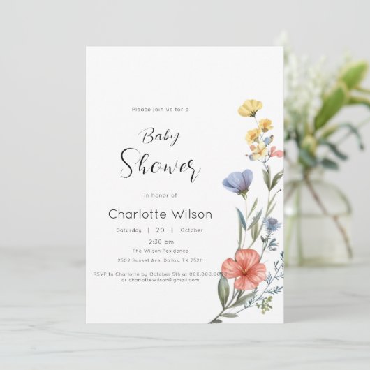 水の色ワイルドフラワーベビーシャワー 招待状 (スタンド正面)