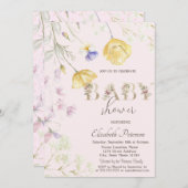 水の色ワイルドフラワーベビーシャワー 招待状 (正面/裏面)