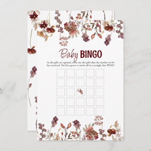 水の色ワイルドフラワーベビービンゴゲームカード ノートカード (正面/裏面)