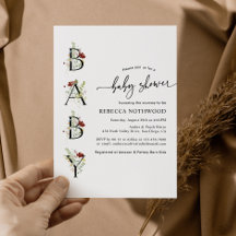 水の色ワイルドフラワーボホベイビーシャワー招待状