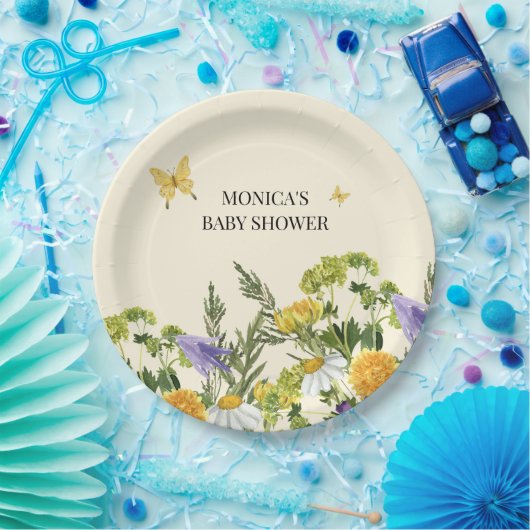 水の色ワイルドフラワーボホベイビーシャワー ペーパープレート (パーティー)