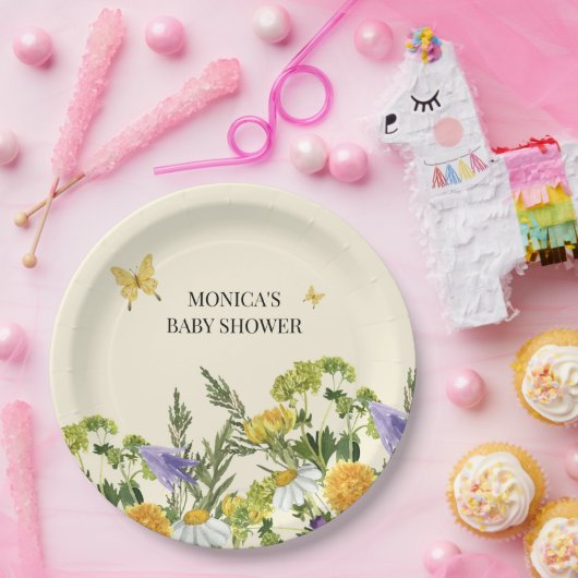 水の色ワイルドフラワーボホベイビーシャワー ペーパープレート (パーティー)