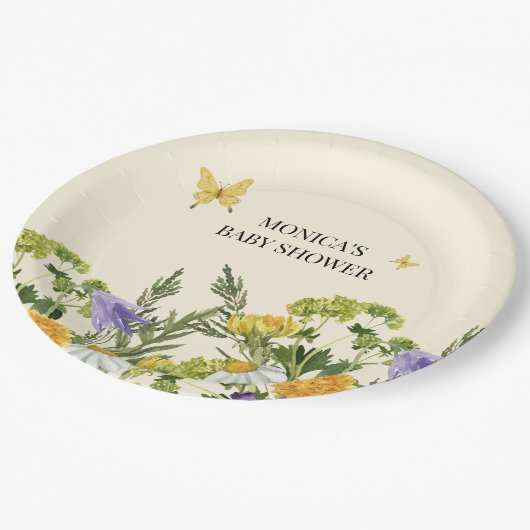水の色ワイルドフラワーボホベイビーシャワー ペーパープレート (アングル)