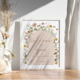 水の色ワイルドフラワーボホベイビーシャワー ポスター