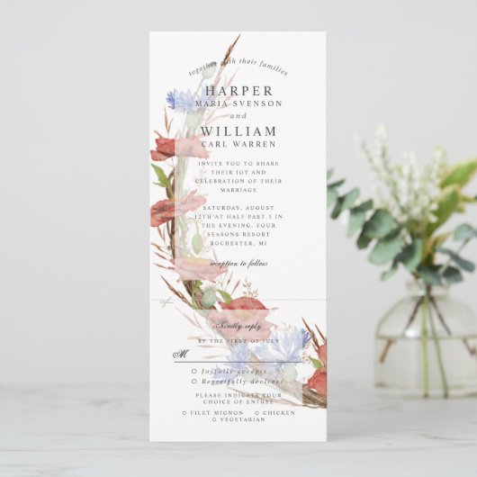 水の色ワイルドフラワーポピー結婚式を招待w rsvp 招待状 (スタンド正面)