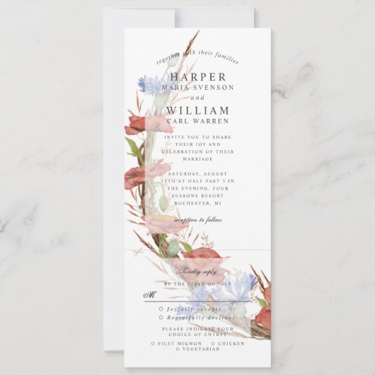 水の色ワイルドフラワーポピー結婚式を招待w rsvp 招待状 (正面)