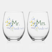 水の色ワイルドフラワーミセス ステムなしワイングラス (正面)