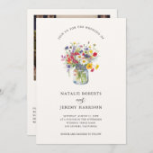 水の色ワイルドフラワーメイソン素朴ジャー結婚ズ 招待状 (正面/裏面)