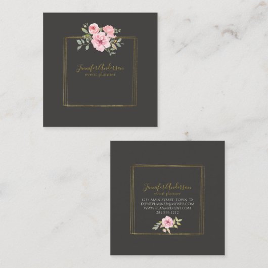 水の色ワイルドフラワーラッシュ赤面ピンクフローラ スクエア名刺 (正面/裏面)