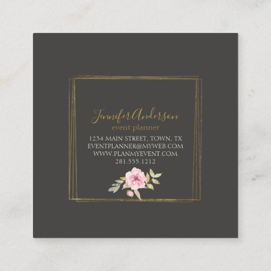 水の色ワイルドフラワーラッシュ赤面ピンクフローラ スクエア名刺 (裏面)