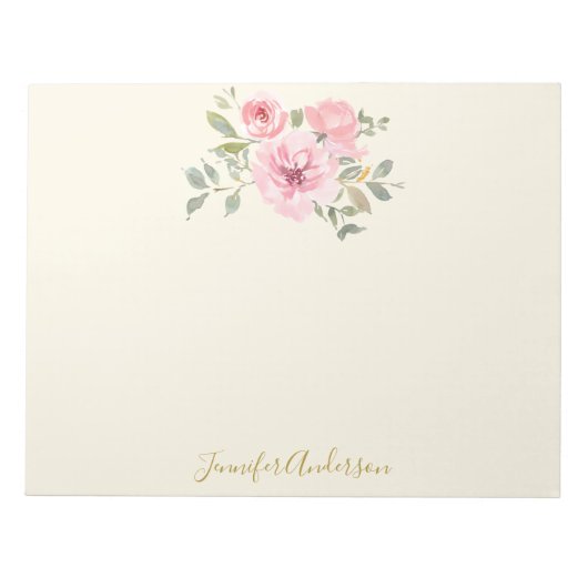 水の色ワイルドフラワーラッシュ赤面ピンクフローラ ノートパッド (正面)