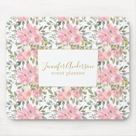水の色ワイルドフラワーラッシュ赤面ピンクフローラ マウスパッド (正面)