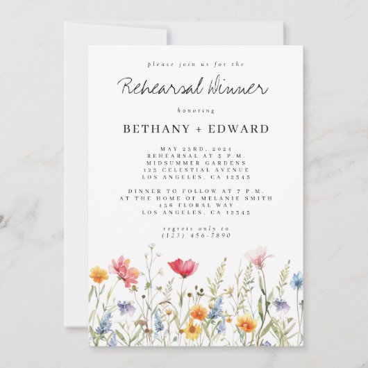 水の色ワイルドフラワーリハーサルディナー 招待状 (正面)