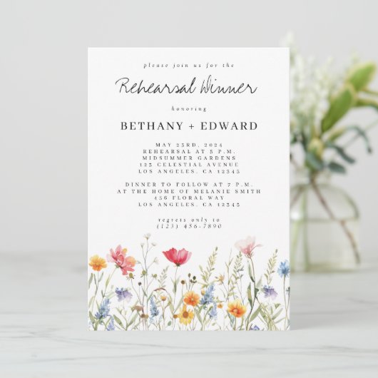 水の色ワイルドフラワーリハーサルディナー 招待状 (スタンド正面)