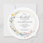 水の色ワイルドフラワーリースブライダルシャワーラウンド 招待状 (正面)