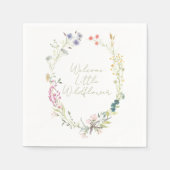 水の色ワイルドフラワーリースベビシャワーナプキン スタンダードカクテルナプキン (正面)