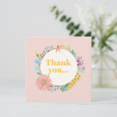 水の色ワイルドフラワーリース第1誕生日 サンキューカード (スタンド正面)