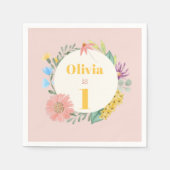 水の色ワイルドフラワーリース第1誕生日 スタンダードカクテルナプキン (正面)