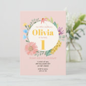 水の色ワイルドフラワーリース第1誕生日 招待状 (スタンド正面)