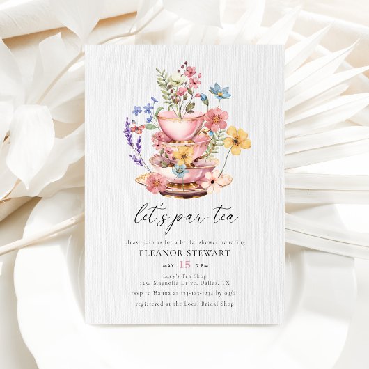 水の色ワイルドフラワーレッツパルティーブライダルシャワー 招待状