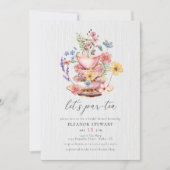 水の色ワイルドフラワーレッツパルティーブライダルシャワー 招待状 (正面)