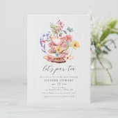 水の色ワイルドフラワーレッツパルティーブライダルシャワー 招待状 (スタンド正面)