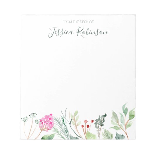 水の色ワイルドフラワー名前をカスタムするフローラ ノートパッド (正面)