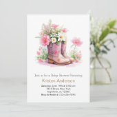 水の色ワイルドフラワー女性のカーボーイベビーシャワー 招待状 (スタンド正面)