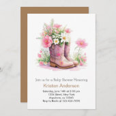 水の色ワイルドフラワー女性のカーボーイベビーシャワー 招待状 (正面/裏面)