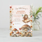 水の色ワイルドフラワー妖精キノコ1st誕生日 招待状 (スタンド正面)