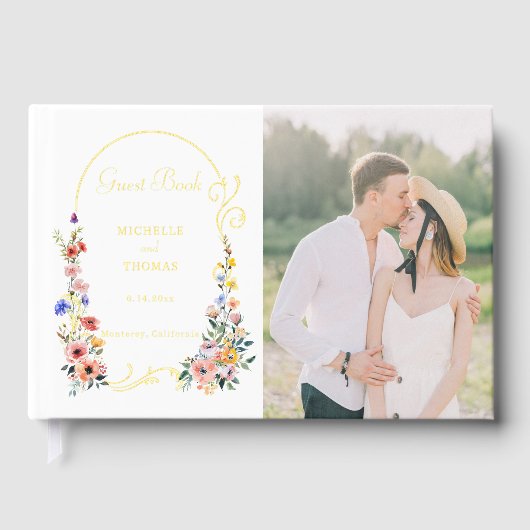 水の色ワイルドフラワー春サマーアー結婚チ ゲストブック (正面)