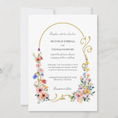 水の色ワイルドフラワー春サマーアー結婚チ 招待状 (正面)