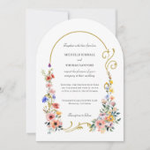 水の色ワイルドフラワー春サマーアー結婚チ 招待状 (正面)