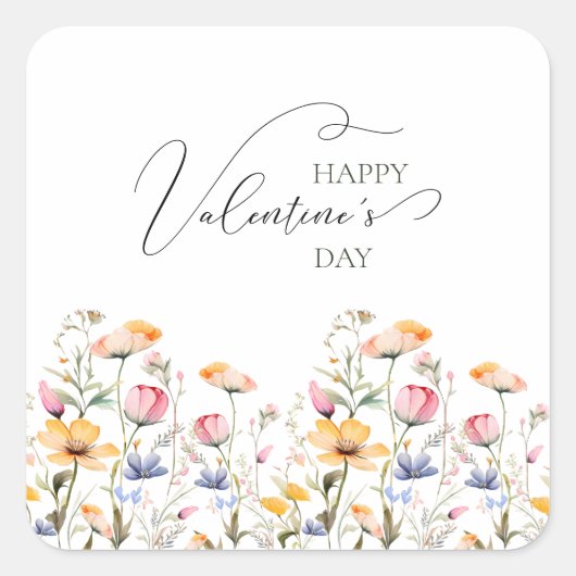 水の色ワイルドフラワー春メドーヴァレンティーンズデイ スクエアシール (正面)