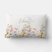 水の色ワイルドフラワー春メドーヴァレンティーンズデイ ランバークッション (正面)