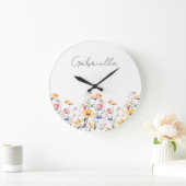 水の色ワイルドフラワー春メドーヴァレンティーンズデイ ラージ壁時計 (ホーム)