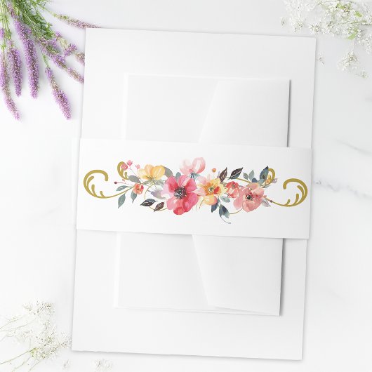 水の色ワイルドフラワー春結婚夏 招待状ベリーバンド