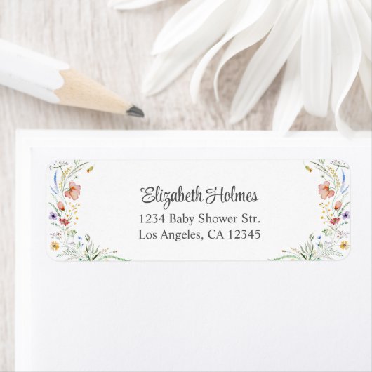 水の色ワイルドフラワー牧草地ベビーシャワーアドレス ラベル (インサイチュ)
