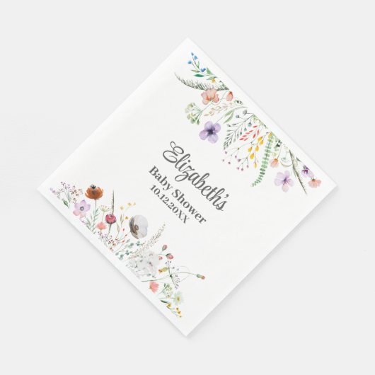 水の色ワイルドフラワー牧草地ベビーシャワー スタンダードランチョンナプキン (角)