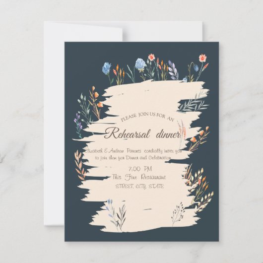 水の色ワイルドフラワー牧草地リハーサルディナー 招待状 (正面)