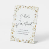 水の色ワイルドフラワー結婚のフォトゲストブック 台座サイン (正面)