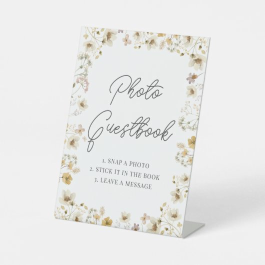 水の色ワイルドフラワー結婚のフォトゲストブック 台座サイン (正面)