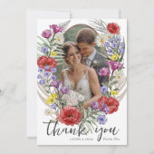 水の色ワイルドフラワー結婚の感謝 サンキューカード (正面)