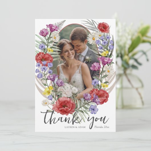 水の色ワイルドフラワー結婚の感謝 サンキューカード (スタンド正面)
