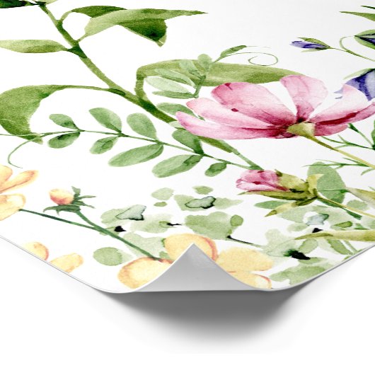 水の色ワイルドフラワー結婚の歓迎の看板ポスター ポスター (角)