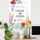 水の色ワイルドフラワー結婚の歓迎サイン ポスター (ホームオフィス)