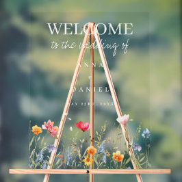 水の色ワイルドフラワー結婚の歓迎 アクリルサイン