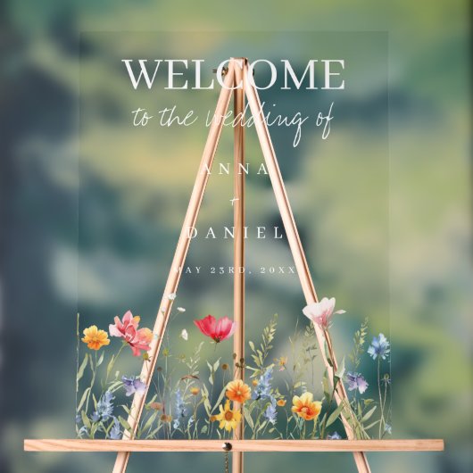 水の色ワイルドフラワー結婚の歓迎 アクリルサイン (ニュートラル)